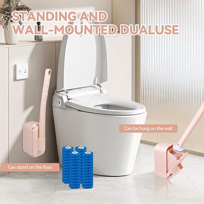 Disposable Toilet Brush Toilet Bowl Cleaner,Toilet Cleaning Supplies,Toilet Bowl Brush,Toilet Cleaner Brush,Toilet Brush with Holder,48 Refills for Cleaning and Hygienic Bathroom Maintenance (Pink)