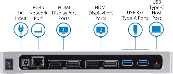 StarTech.com USB-C & USB-A Dock - Dual Monitor 4K 60Hz Dock DisplayPort + HDMI - Hybrid USB 3.0 Docking Station for USB-C/USB-A Laptops - 6x USB Type-A, GbE - USB 3.1 Gen 1 - Mac/Windows (DK30A2DH)