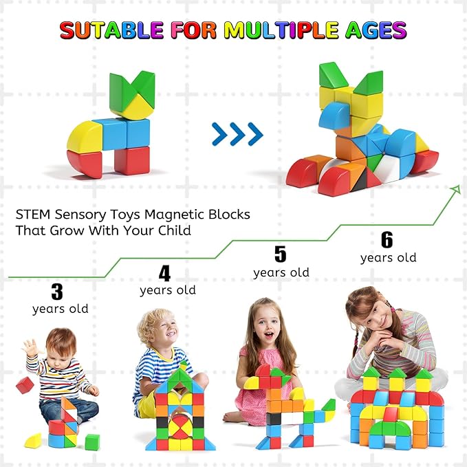 84pcs Magnetic Blocks,Toys for 3 Year Old Boys & Girls, Sensory Toys for Kids with Autism, STEM Preschool Montessori Toys for Toddlers 3-5, Christmas Toys Birthday Gifts for Grandkids