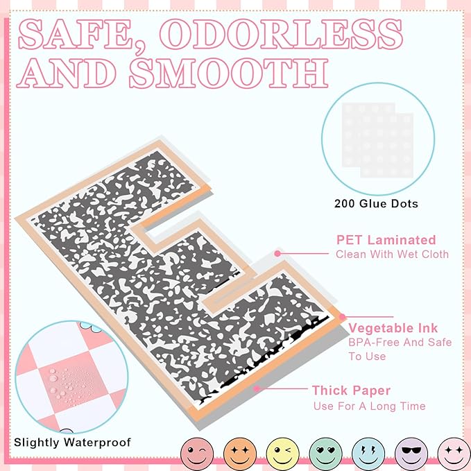 94 Pcs Composition Notebook Classroom Decor Welcome Back to School Bulletin Board Set Checkered Classroom Decor Pencil Apple Paper Cutouts for First Day of School Party Wall Door(Natural)