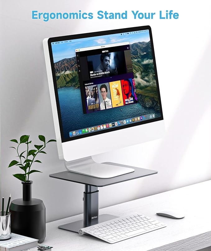 BoYata Monitor Stand, Adjustable Monitor Riser Metal Computer Stand Compatible with TV, PC, Laptop, Computer, iMac, and All Screen Display-Space Grey