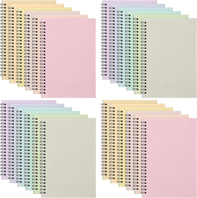 Fuutreo 24 Pcs Spiral Notebook for Work A5 8.3 x 5.7 Inch College Ruled Spiral Journal Notebook Kraft Cover, 12 Color, 60 Sheets, 120 Pages for Office School Supplies (Macaron Color,Classic)