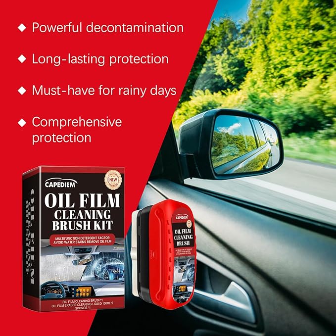 Automotive Oil Film Cleaning Brush for Car Windows, Glass Cleaning Board, Car Windshield Cleaner, Suitable for Windshield Glass Oil Film Remover (1, Red-black) (1, Red)