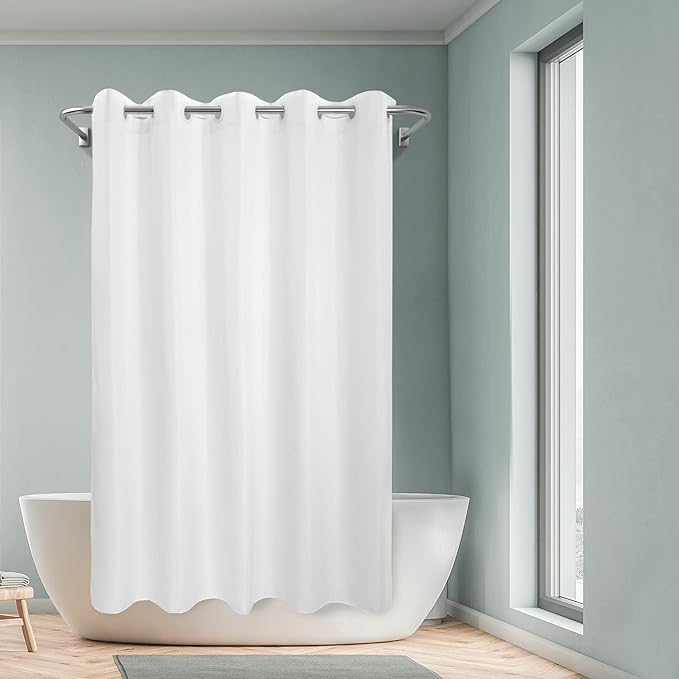 River Dream No Hook Long Shower Curtain or Liner Soft Microfiber - 75" Length Fabric Shower Curtain Liner Set, Machine Washable & Water Repellent, White, 71x77