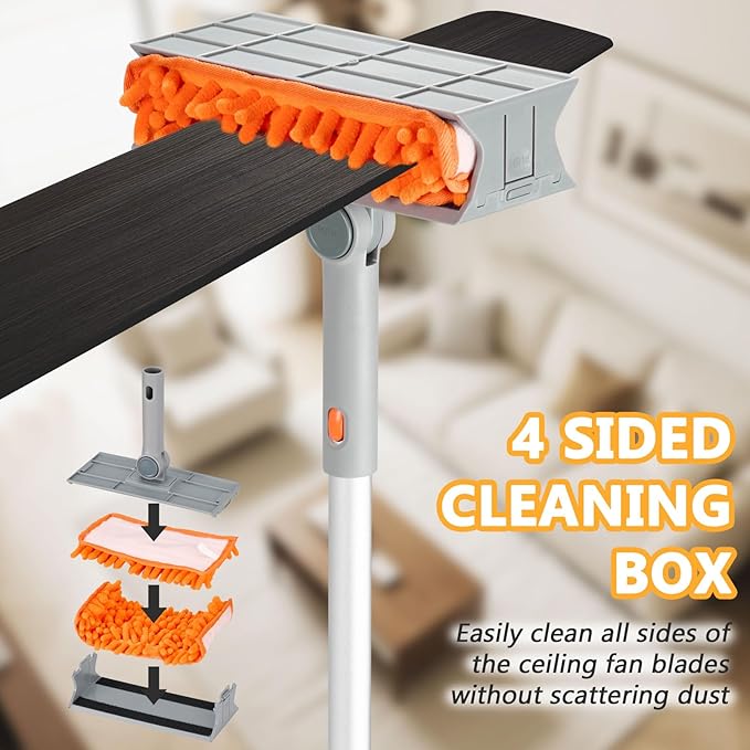 Ceiling Fan Cleaner Duster,72''/6 Ft Extended Pole Fan Blade Cleaner Ceiling Fan Duster,Reusable Cleaning Tool for High Ceiling Fan,Baseboard, Blind, Cobweb, Molding