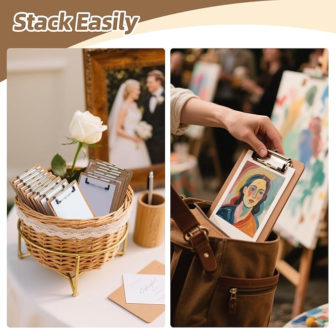 6 x 9 Clipboards Bulk, 32 Pack Small Clip Board, A5 Letter Size Wooden Hardboard Kids Clipboard Pack for Classroom, Party, Home, Brown