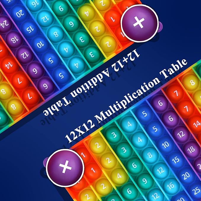 AK-SHIP Multiplication Game Table, 12 X 12 Multiplication Math Board Numbers Addition and Multiplication Table in one, Rainbow Dimple Fingertip Toys, Stress Relieving （1 Piece）