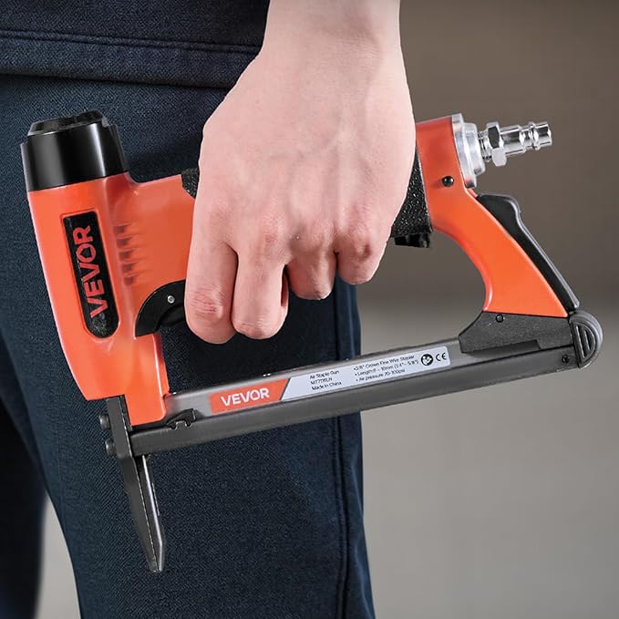 VEVOR Pneumatic Staple Gun, 22 Gauge Long-Nose Upholstery Stapler for 71 Series Fine Wire Staples 3/8-inch Crown 1/4"-5/8" Length, Max 180PCS Loading Air Staple Gun for Upholstering, Woodworking, DIY