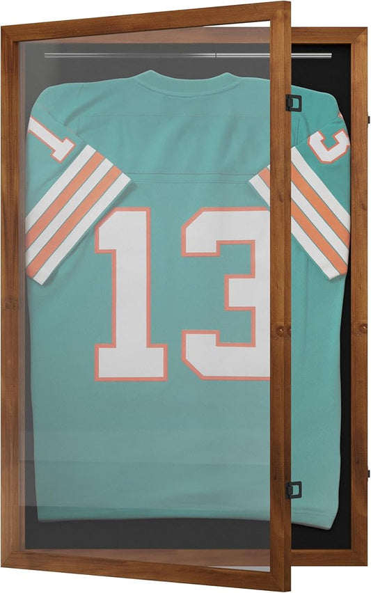 Flash Furniture Banks Jersey Display Case, Hanging PVC Tube, Velvet Lined Back, Foam Sheet Insert, Acrylic Window, Anti-Theft Lock with Keys, 24x36, Rustic Brown