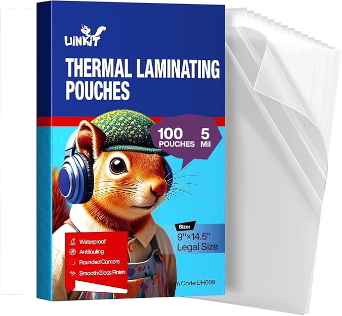 Uinkit 5mil Legal Size Laminating Pouches, 100 Pack Laminating Sheets 8.5x14 Inches - Maximum Protection for Heavy Duty Menus, Safety Protocols, Machine Manuals & Outdoor Signage with Laminator