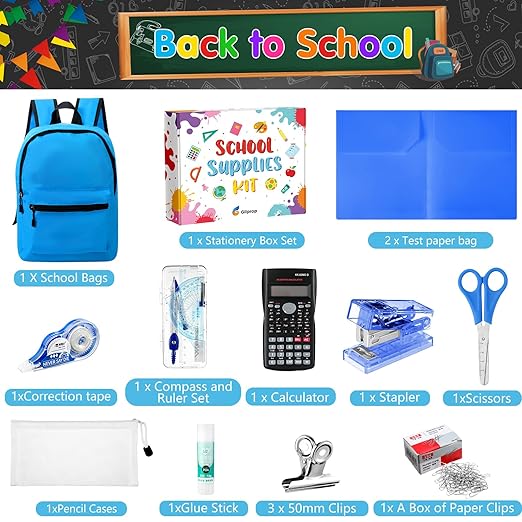 126 Pcs Christmas Middle High School Supplies Kit with Backpack for Student 7-12 Grades, School Supplies Bulk Bundle Essential Notebook Calculator for Xmas Holiday Gifts(Blue Aesthetics)