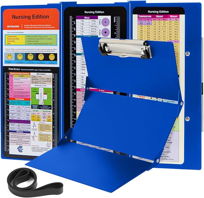Nursing Clipboard with Nursing and Medical Edition Cheat Sheets 3 Layers Aluminum Trifold Clip Board Nursing Nursing Student Essentials - Foldable Clipboard Nursing Nursing School Essentials