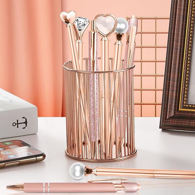 Cute Pens for Women, 6 Pcs Rose Gold Pens Metal Ballpoint Pen Bulk, 1.0mm Medium Point Black Ink, Office and School Supplies Cool Fun Pen Gifts for Women Teacher Nurse (Rose Gold)