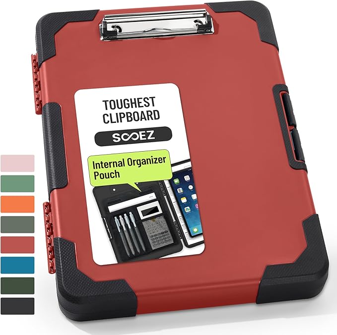 Sooez Toughest Clipboard with Storage, Internal Pen Pouch Included, Letter/ A4 Size, Shockproof Heavy Duty Plastic Clip Boards 8.5x11”, High Capacity Clipboards Box Case for Contractor Trucker Driver