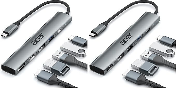 Acer 5 in 1 USB C Hub with 4K HDMI, 100W Power Delivery, 3 USB A Data Ports, USB C to HDMI Multiport Adapter for Laptop, PC, Tablet, MacBook Air, iPad Air, iMac, iPhone 15/16 Pro/Pro Max (2 Pack)
