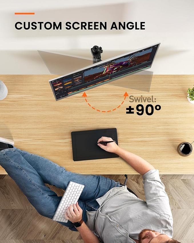 Ergear Monitor Mount for Most 13-32" Computer Screens up to 17.6lbs, Improved LCD LED Monitor Riser, Adjustable Height and Angle, Single Gaming Desk Mount Stand, Black, EGCM12