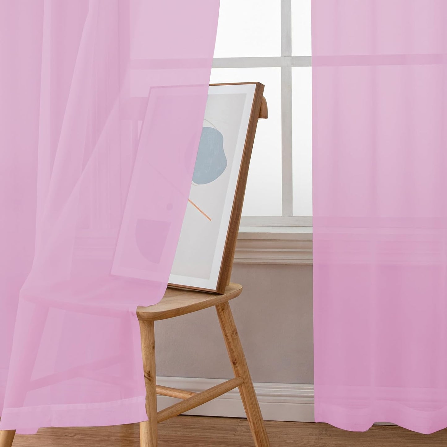 Chyhomenyc Pink Sheer Curtains 96 inches Long 2 Panels, Light Filtering Soft Airy Solid Elegant Voile Window Treatment Drapes for Bedroom Living Room Wedding Party Decor, 42 Wx96 L, 8FT L