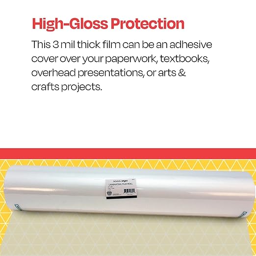 School Smart Laminating Film Roll, 25 Inches x 500 Feet, 3 Mil Thick, High Gloss