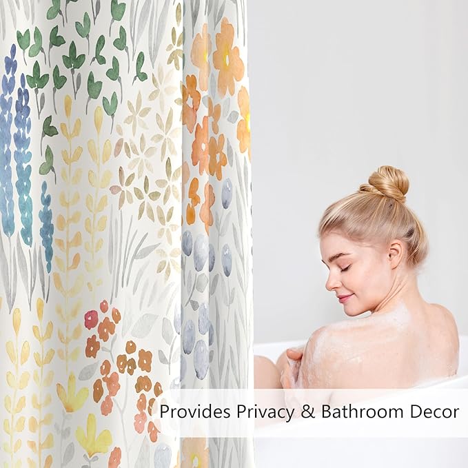 Small Stall Shower Curtain 36 x 72 Inch, Half Narrow Cute Floral Shower Curtain for Bathroom, Orange Wildflower Boho Cottagecore Fabric Shower Curtain Set with Hooks