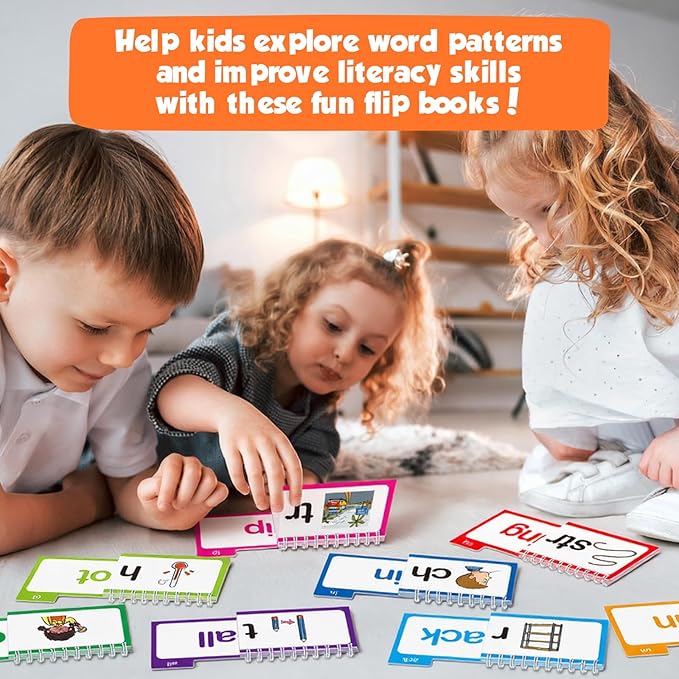 Phonics Flash Cards Word Family Build Book,Learn to Read 30 Read and Rhyme Flip Books,Sight Words Flash Cards Kindergarten Phonics Flip Books for Kids Classroom Homeschool Preschool Learning Activity