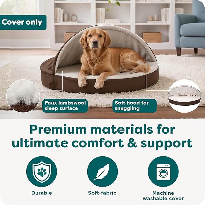 FurHaven Replacement Dog Bed Cover for Sherpa & Suede Snuggery, Fits Cool Gel-Top Foam Beds & Solid Orthopedic Foam Beds, Machine Washable, Jumbo XL (44 inch), Espresso