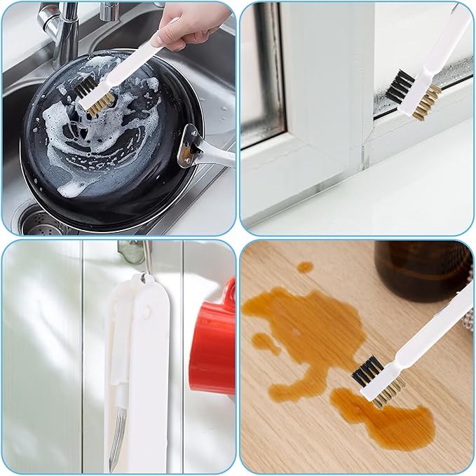 Kitchen Cleaning Scrub Brush Deep Gas Stove Brass Wire Brush with Stiff Bristles & Cooktop Scraper Stainless Steel Scrubber for Range Hood Grease Grime Rust Cleaner for Pot Pan Household Cleaning Tool