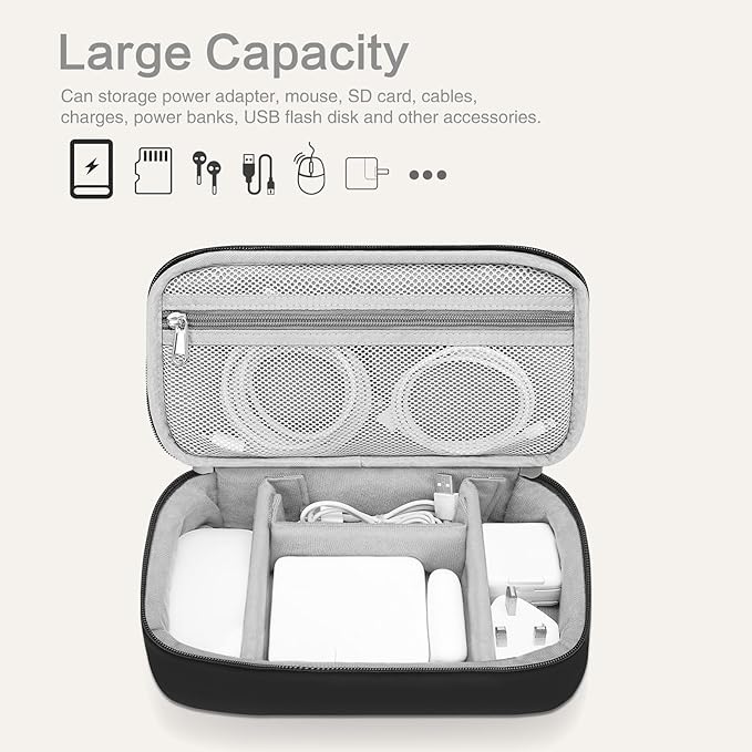 MOSISO Electronic Organizer Travel Case, Puffy Electronic Accessories Carry Case for Cable, Charger, Phone, Earphone, Mouse and Other Accessories, Portable Storage Bag with Handle, Black