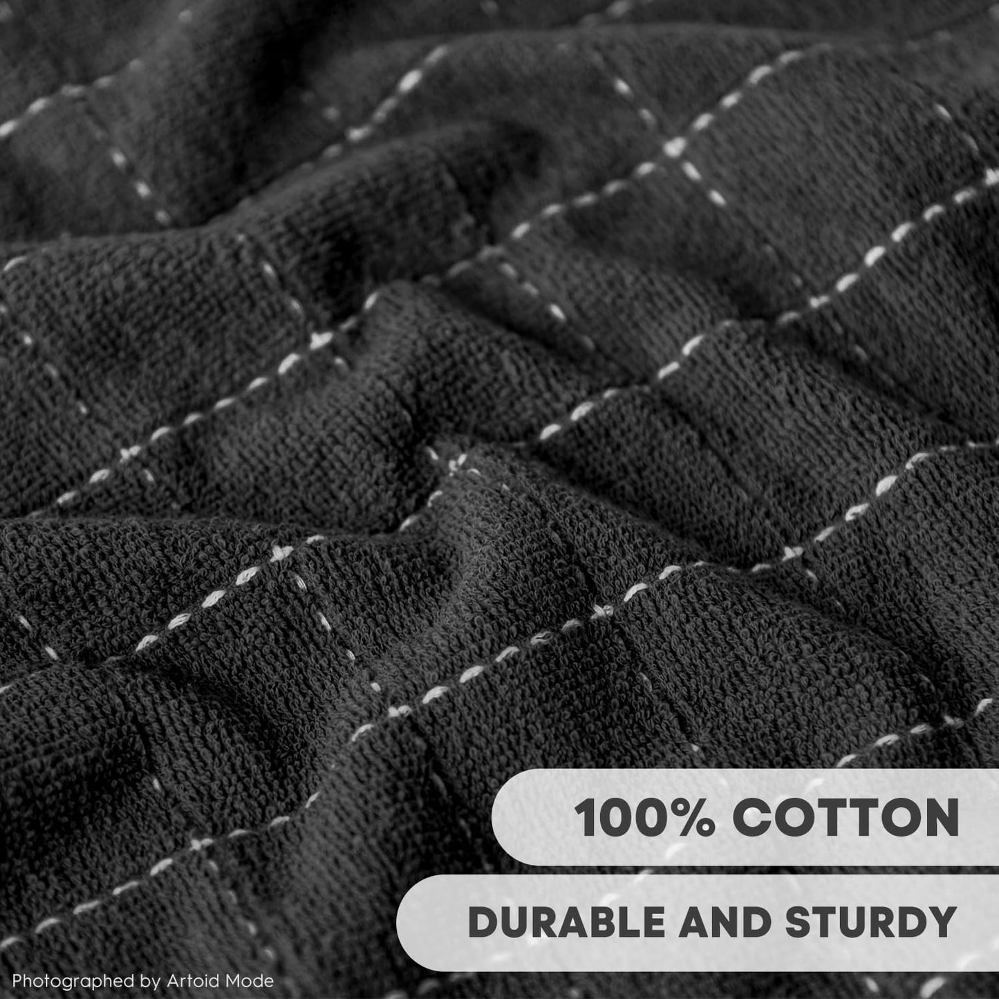 Artoid Mode Checkered Designed Cotton Black Grey Terry Kitchen Dish Cloths, 12x12 Inch Soft Absorbent Quick Drying Cleaning Kitchen Rags Set of 6