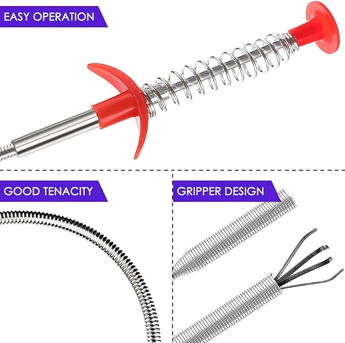 Drain Snake, Drain Clog Remover - Gutter Cleaning Tools Drain Cleaner for Toilet Sewer Shower Kitchen Bathroom Tub Clogged Drains Opener Cleaning Tool, Flexible Grabber Claw Pick Up Reacher (24 inch)