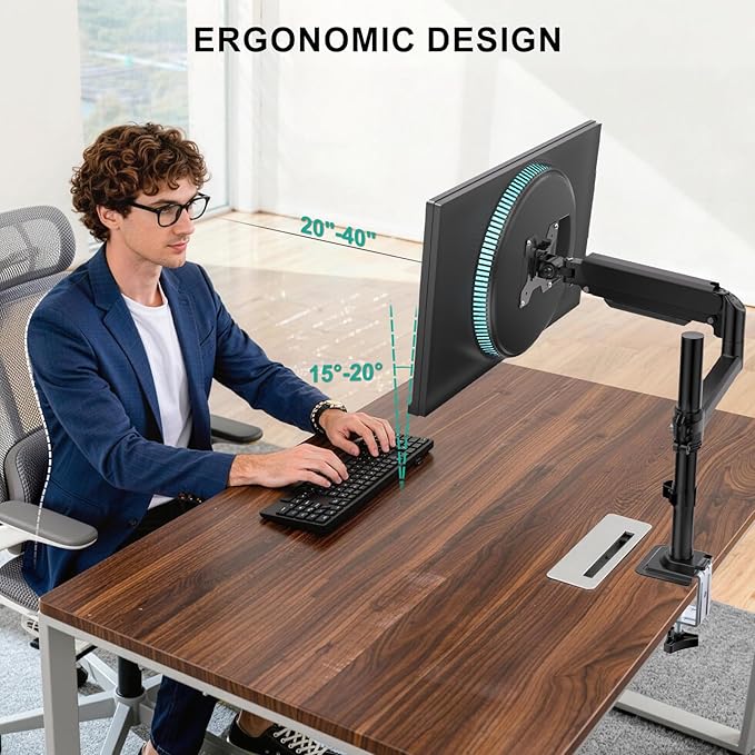 WALI Single Monitor Arm 13-32 Inch, Single Monitor Mount, Vesa Desk Mount up to 19.8lbs Gas Spring Arm with Clamp, VESA 75x75mm or 100x100mm Compatibility(GSDM001), Black