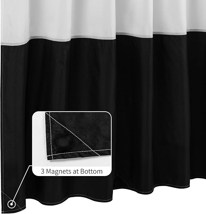 Waterproof Fabric Shower Curtain Liner - Soft & Light-Weight Cloth Shower Curtain with 3 Bottom Magnets, Hotel Quality & Machine Washable - Standard Size 72x72, Color Block Black and White