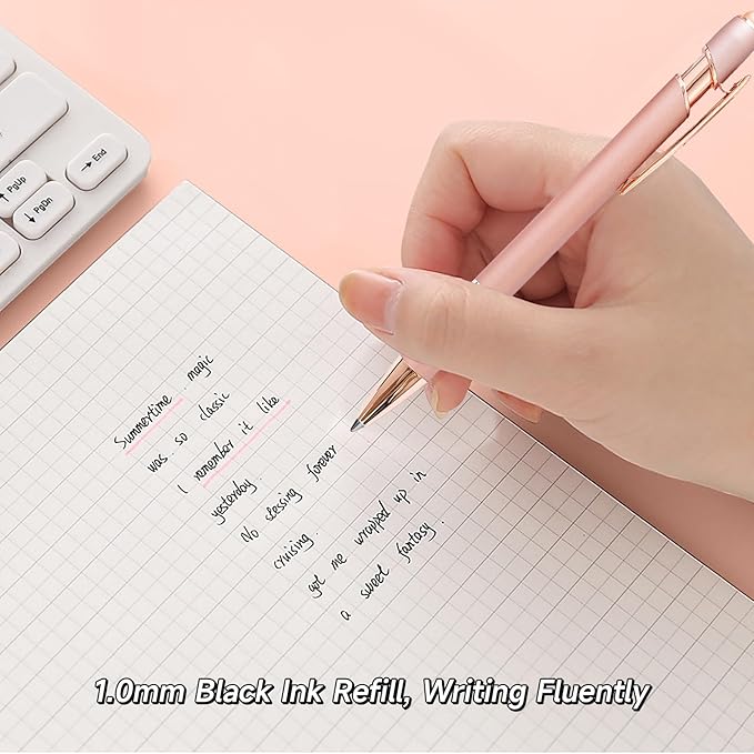 Cute Pens for Women, 6 Pcs Rose Gold Pens Metal Ballpoint Pen Bulk, 1.0mm Medium Point Black Ink, Office and School Supplies Cool Fun Pen Gifts for Women Teacher Nurse (Rose Gold)