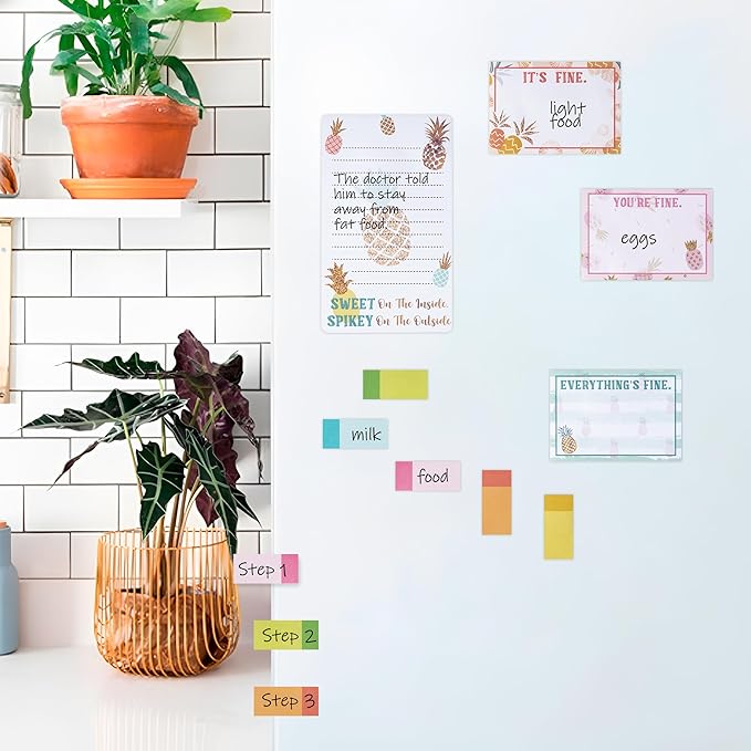 B1ykin Cute Sticky Note Set - Be A Pineapple Stand Tall Wear A Crown Be Sweet On The Inside Self-Stick Notes Pad, 550 Sheets Writing Memo Pages Sticky Notepad for Teacher Appreciation Gift (Pineapple)
