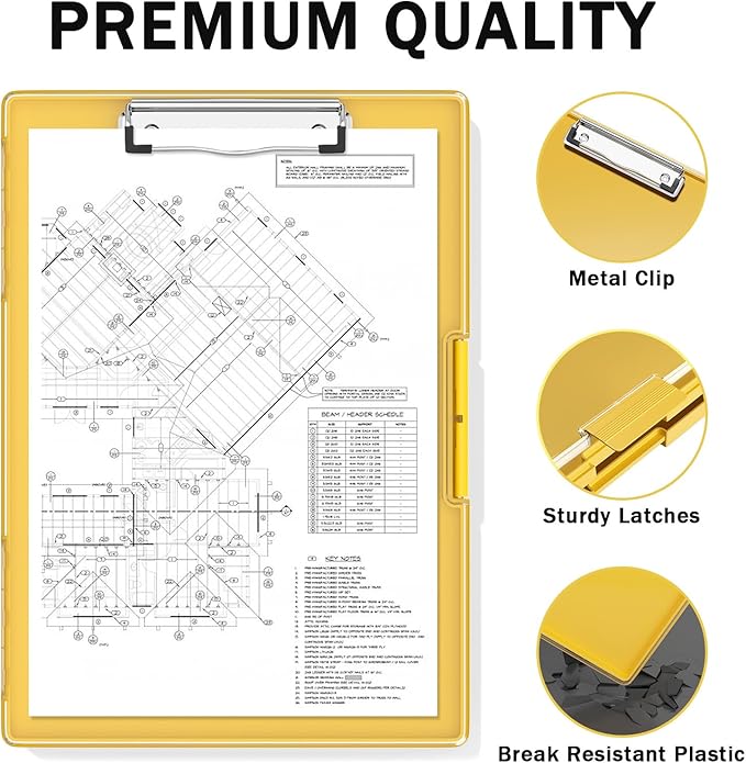 Rimilak Plastic Clipboard with Storage, Side Opening with 2 Compartment, Size 13.3 x 9.4 x 1.5 Heavy Duty High Capacity Nursing Box for Work School & Office Supplies, Yellow