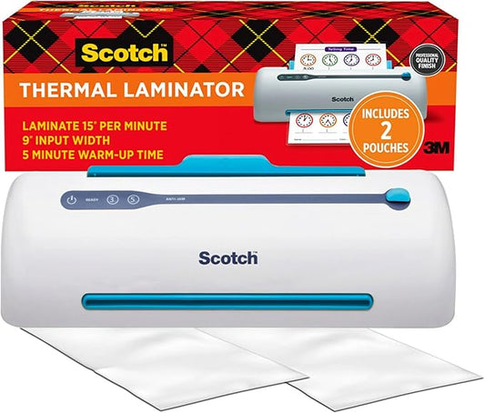Scotch PRO TL906 Thermal, Laminator Machine, 1 Laminating Device, White/Blue, Laminate Recipe Cards, Photos, Documents, for Home, Office, or School Supplies, 9 in