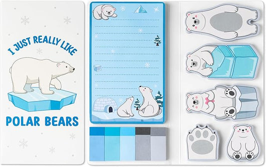 B1ykin Cute Sticky Notes Set - I Just Really Like Polar Bears Self-Stick Notes Pad, 550 Sheets Writing Memo Pages Sticky Notepad for Teacher Appreciation Gifts, School Office Party Supplies (Ice)
