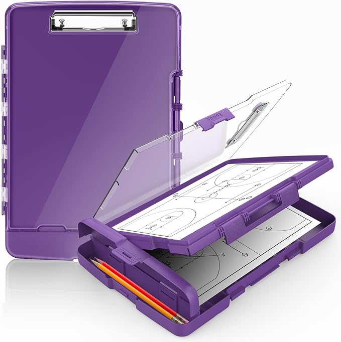 Sooez Original Clipboard with 2 Storage & Pen Holder, Heavy Duty Clip Boards 8.5x11 with Dual Storage, Clearview Dry Erase Coach Clipboard with Real Hinge, High Capacity, School & Office Supplies