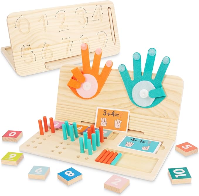 Preschool Learning Toys for Toddlers 2-4, Wooden Double-Sided Educational Math Manipulatives Number Counting Blocks for Kids, Montessori Toys for 3 4 5 Year Old Boys Girls Birthday Gifts