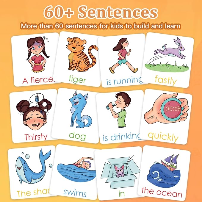 Phonics Flash Cards Sentence Building for Kids, Learn to Read Sight Words Phonics Flashcads, Special Education Homeschool Classroom Supplies