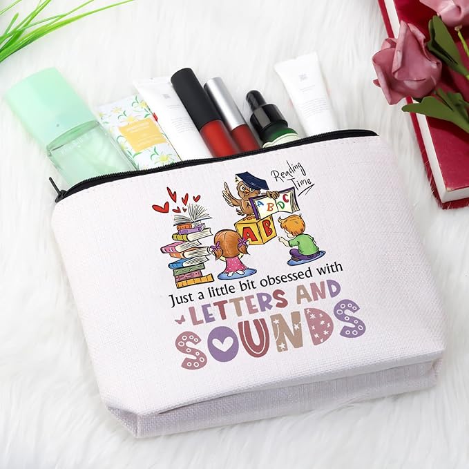 GJTIM Reading Coach Teacher Interventionist Specialist Literacy Gift literacy education gift Phonics Gift Zipper Pouch Makeup Bag (Letters and Sounds Bag)