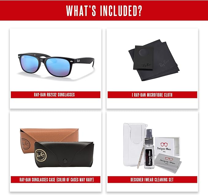 Ray-Ban RB2132 NEW WAYFARER 55MM Square Sunglasses For Men For Women +BUNDLE with ACCESSORY EYEWEAR KIT