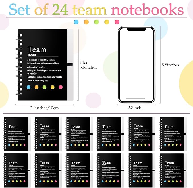 24 Pcs Employee Appreciation Gifts Bulk Team Recognition Notebooks with Sticky Notes Staff Thank You Gifts for Social Worker Teacher Nurse Coworker Office Motivation Set (Black)