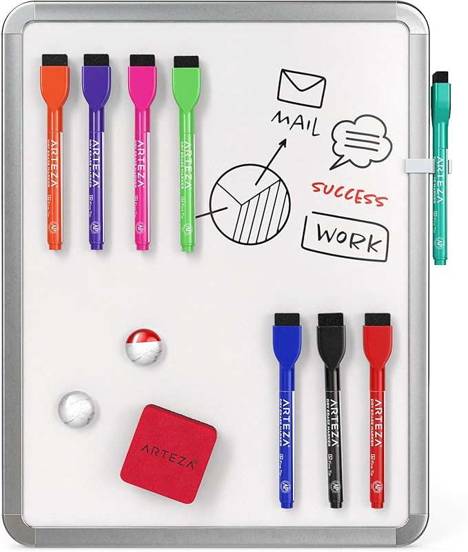 Arteza Framed Magnetic Dry Erase Board Set (2-Pack, 11x14 inches), Small Whiteboards with Marker & Magnets, Ideal for School Supplies, Office, Classroom, College Dorm Essentials