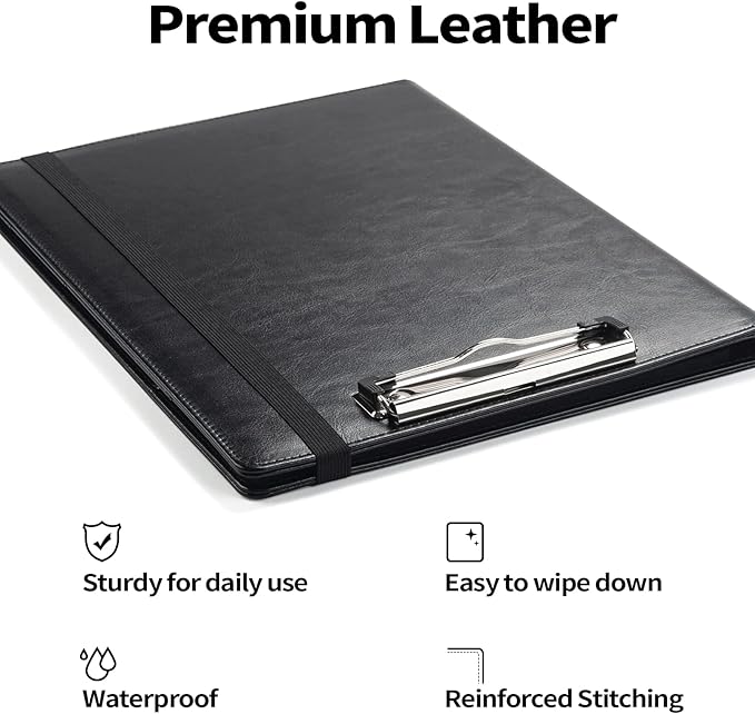 Sooez Padfolio Clipboard, Portfolio Organizer with Notepad, Premium PU Leather Clipboard Folder for Legal Pad, Versatile Clipfolio with Storage, Letter Size Document Holder for School Office, Sky Blue