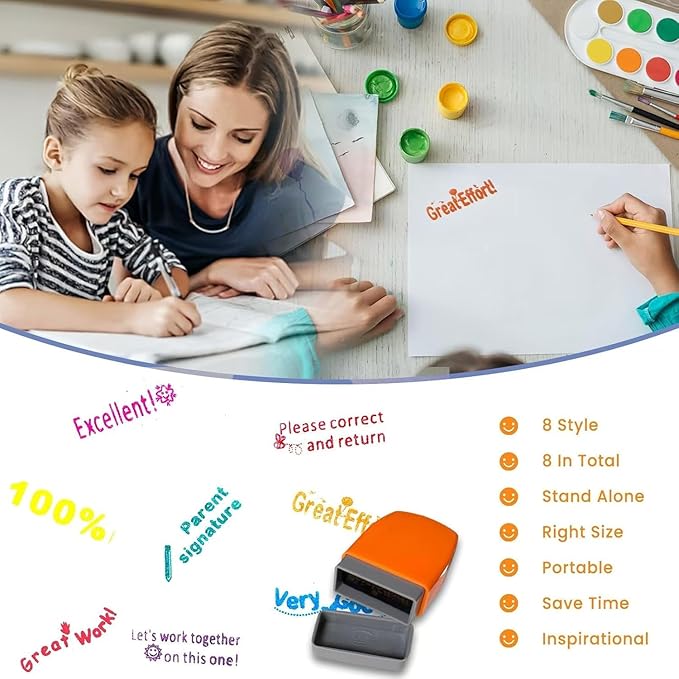 Teacher Stamps for Grading Classroom Stamp for Teachers Valentines Day Gifts Parent Signature Homework Motivational Encouraging Reward, Back to School Homeschool New Teacher Supplies Essentials(16PCS)