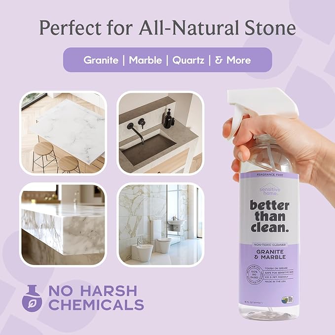 Marble & Granite Cleaner Starter Pack - Plant-Based Natural Stone Cleaner for Countertops, Showers, Floors & More - Suitable for Sensitive Skin, Fragrance Free, Kids & Pet-Friendly