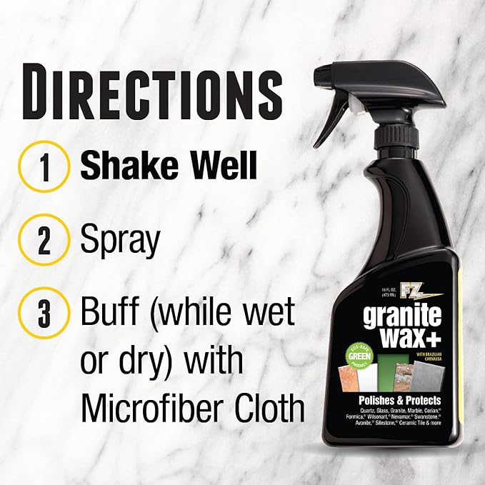 Granite Wax Plus - Granite Cleaner & Polish, Hard Water Stain Remover, Kitchen, and Bathroom Cleaner - Streak-Free Shine, Carnauba Wax, Banana Scent, 16 oz