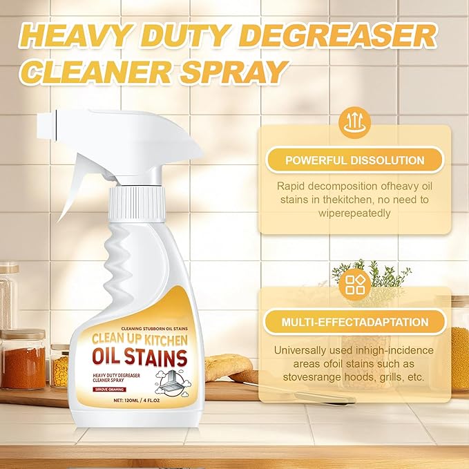 Heavy-Duty Kitchen Degreaser Foam Cleaner, Powerful Kitchen Degreaser Spray & Dual Side Scrub Sponge Set Grease Remover for Stove Range Hood (1, Standard)