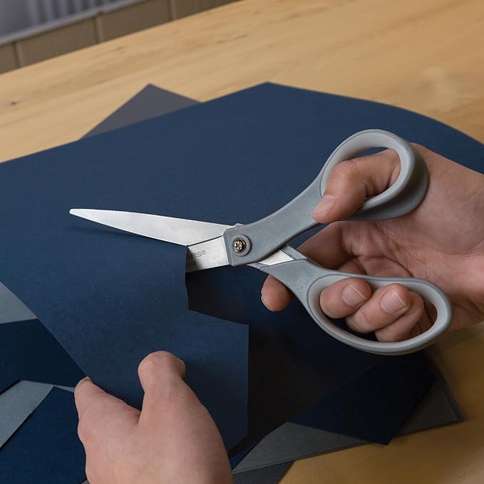 Fiskars 8” Everyday Titanium Comfort Grip Scissors (2-Pack), Home & Office Scissors for Cutting Paper, Cardboard, Photos and More, Gray