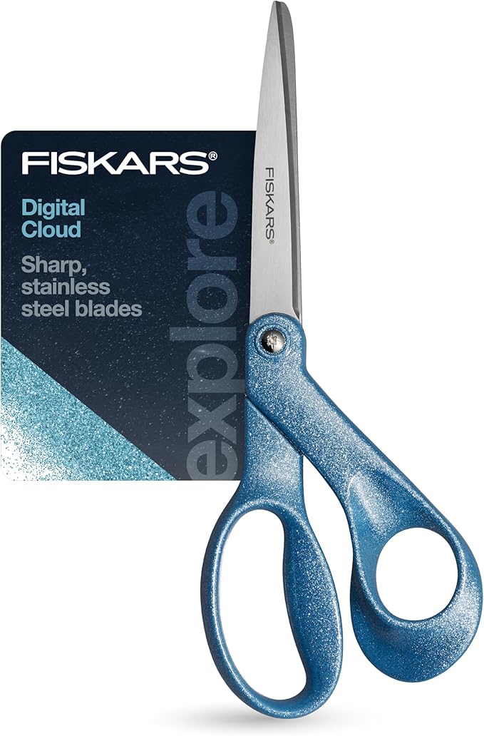 Fiskars Explore Scissors, Design Collection, Glitter Digital Cloud, 8 Inches